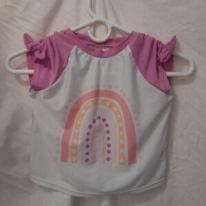 Girl's Cat & Jack short-sleeve Rainbow Bow Detailing Rash Guard Swim Shirt